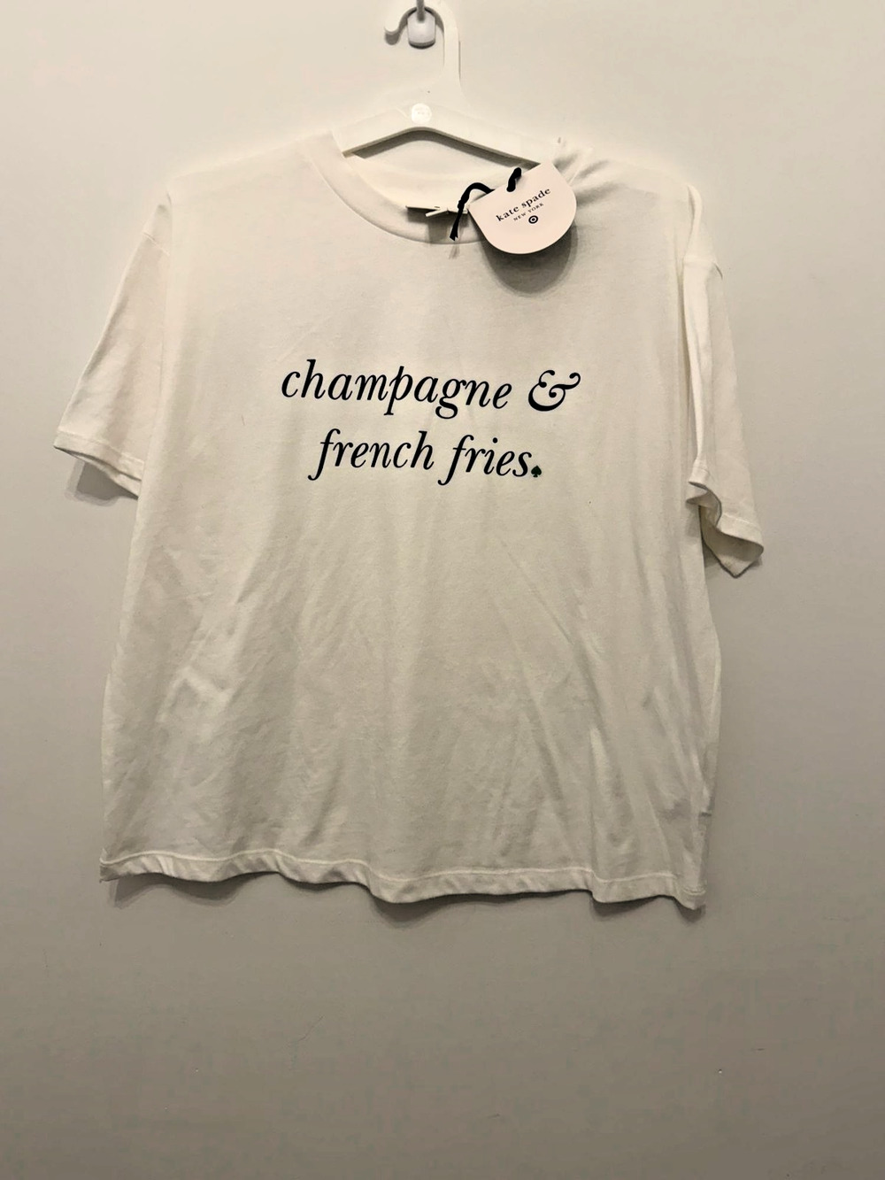 Kate Spade White Graphic Tee Champagne & French Fries Womens Large
